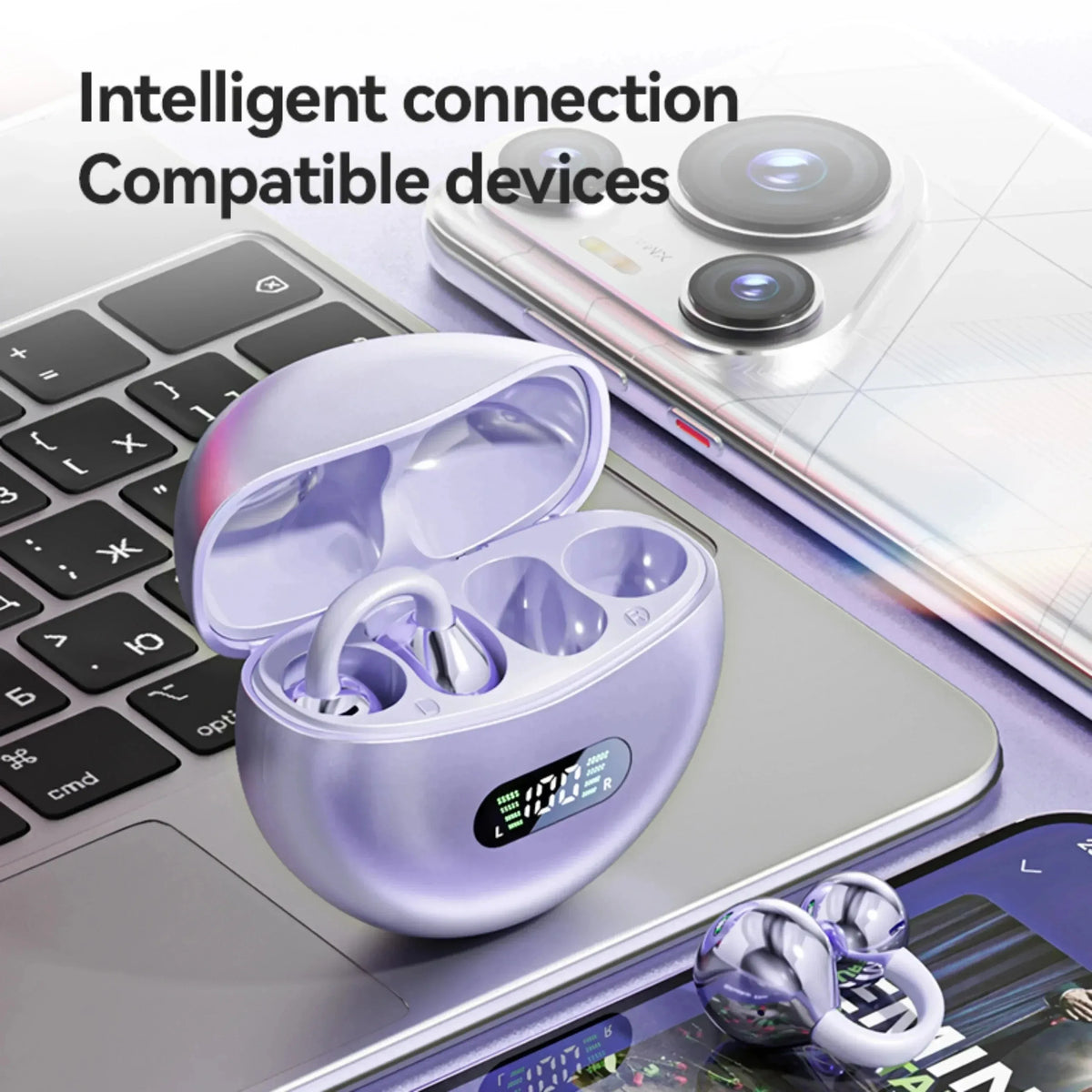 FizzAudio™ - Clip Sprint Auricolari a clip, impermeabili Bluetooth 5.4 con display digitale, ideali per sport e corsa